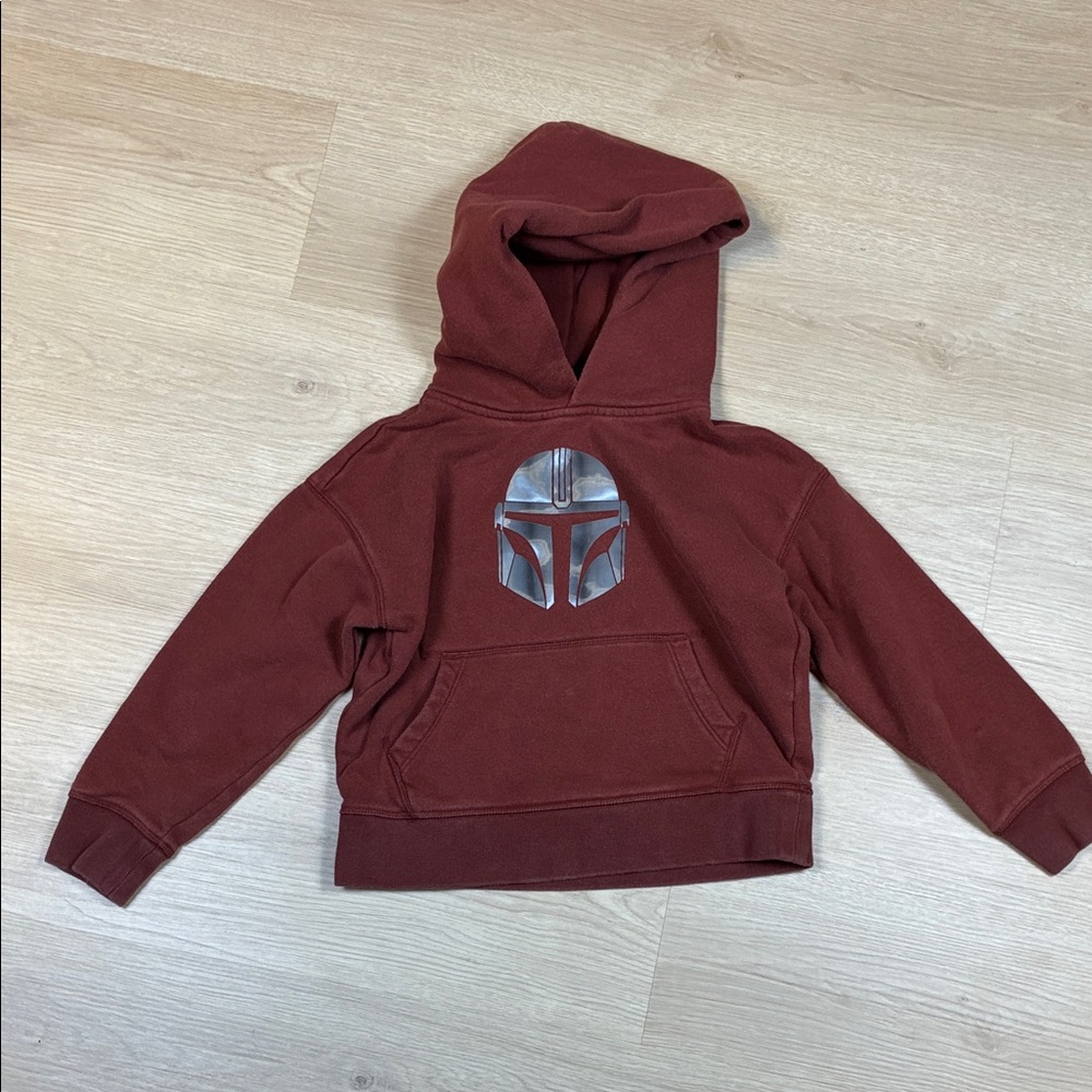 GAP Kids Star Wars Burnt Orange Hoodie with Metallic MANDALORIAN Helmet Design